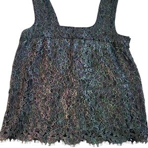 CHANEL Black Iridescent Lace Tank Top